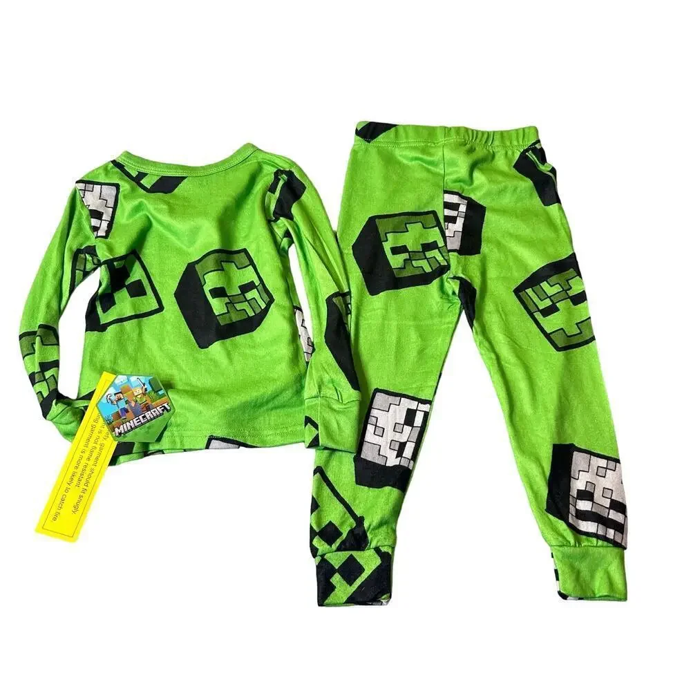 Minecraft‎ Pajamas Set Boys 4 Green Long Sleeve All Over Print 2 Set Pajama NEW